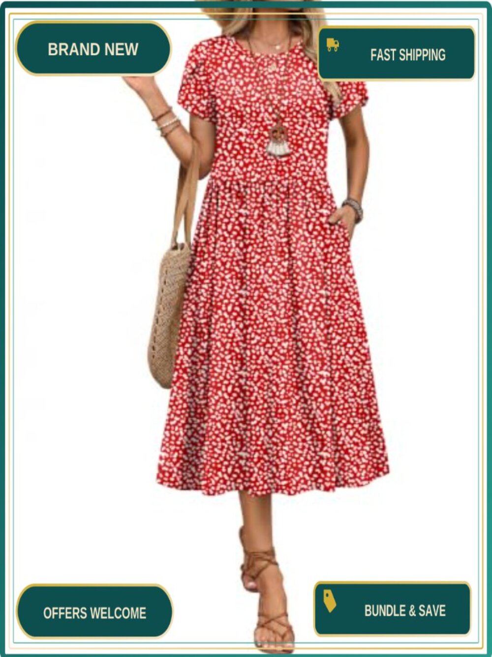 Zeagoo Womens Casual A-Line Midi Dress Short Sleeve Floral Tshirt Dress with